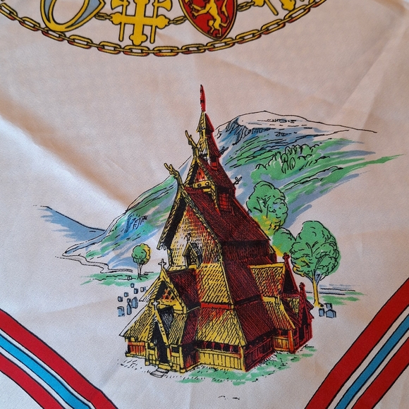 Norwegian Themed Souvenir Scarf By Hans Stub Collection with Red & Blue Accents - Picture 13 of 14